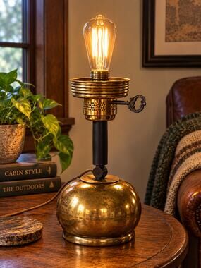 Antique 1920s Coleman Quick-Lite Brass Table Lamp Wichita KS Electric Converted